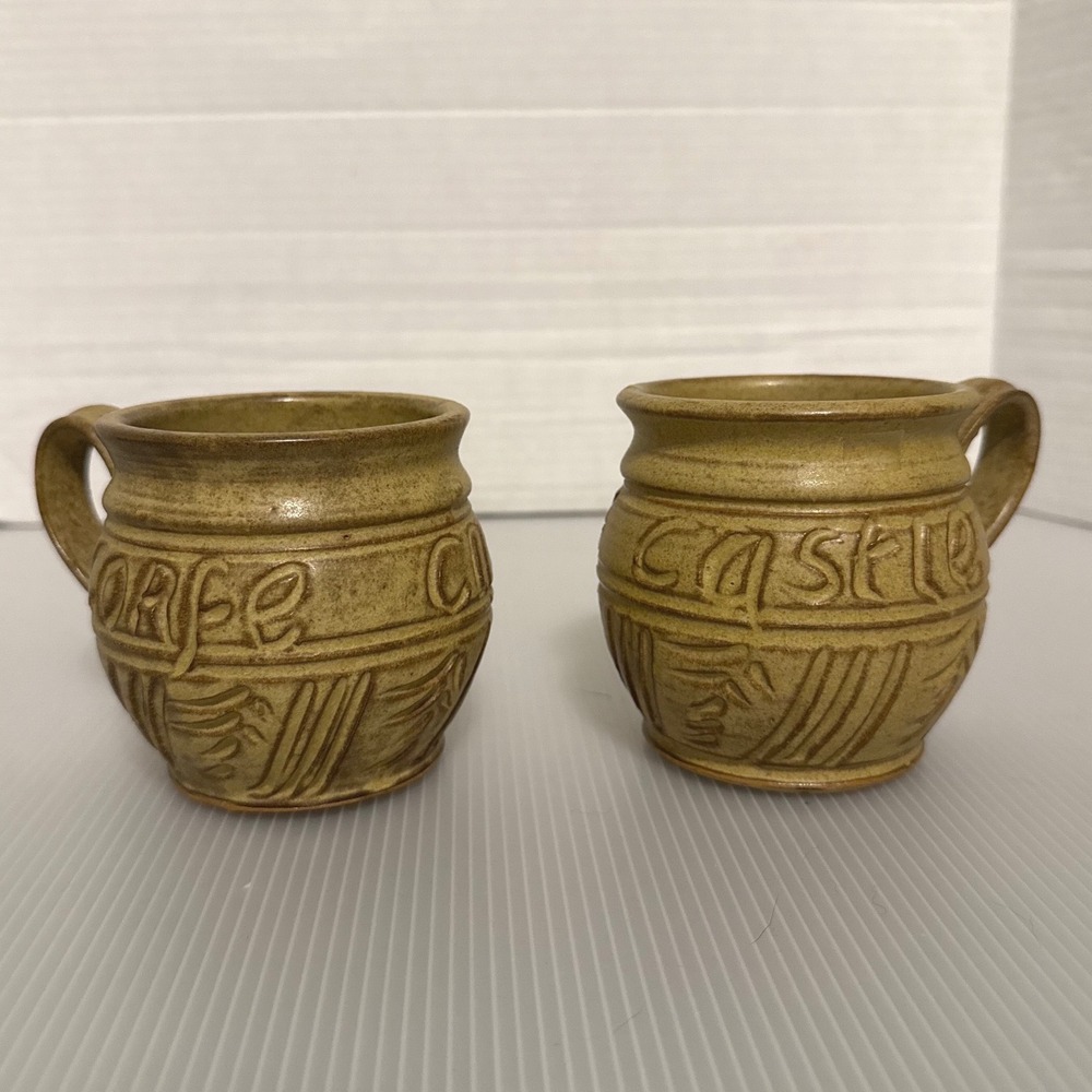 Charmmouth Pottery Corfe Castle Mugs Tan Excellent Studio Stoneware